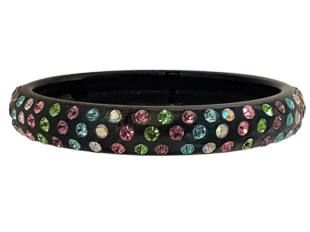 Vintage Black Resin Bangle Bracelet Colorful Rhinestone Stackable Wrist